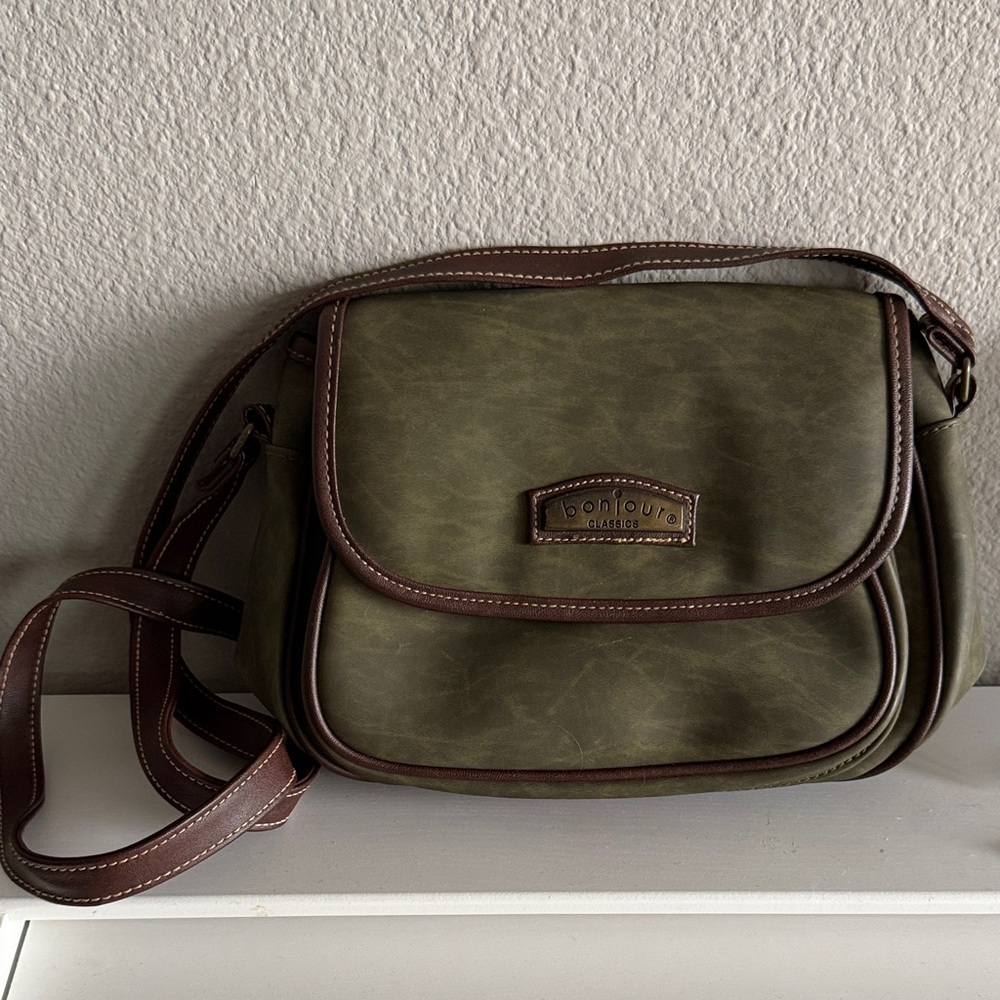 Vintage Bonjour Olive Green Crossbody Purse